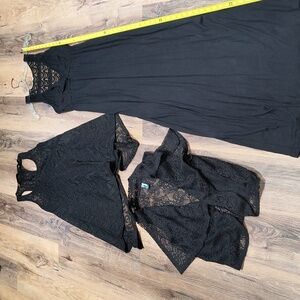 Black Maxi dress lace back, lace cover up vest and swimsuit coverup